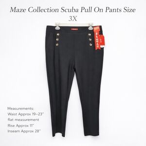 Maze Collection Scuba Pull On Pants 3X Black Slimming High Rise Stretch